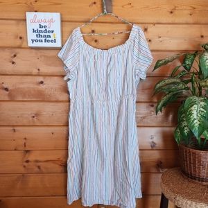 Lane Bryant 💜 NWT Linen Blend Striped Cottagecore Midi Dress Stretch Plus 26/28